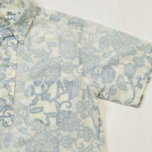 Reyn Spooner 1/4 Button Up Aloha Shirt Mens Size Medium Blue Floral Hawaiian - Picture 4 of 12